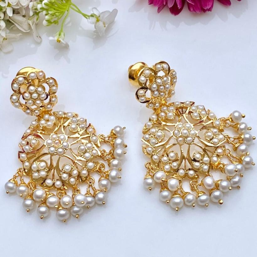 Hyderabadi Pearl Earrings on Silver with Gold Plating | Sober & Classy Design ER 033 - Image 4