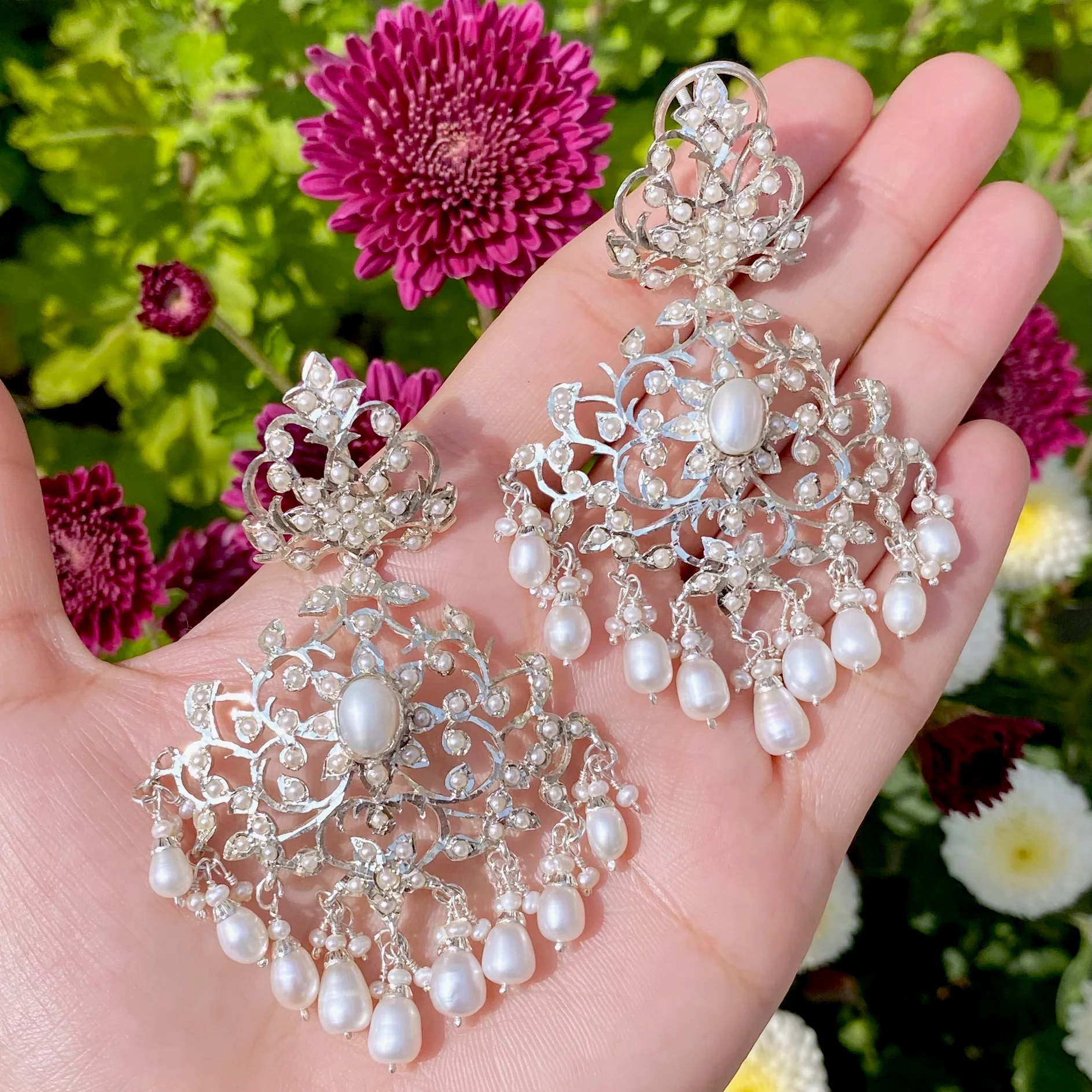 Pure Silver Earrings | Indo-Western Bohemian Design | Pure Freshwater Pearls SER 010 - Image 7