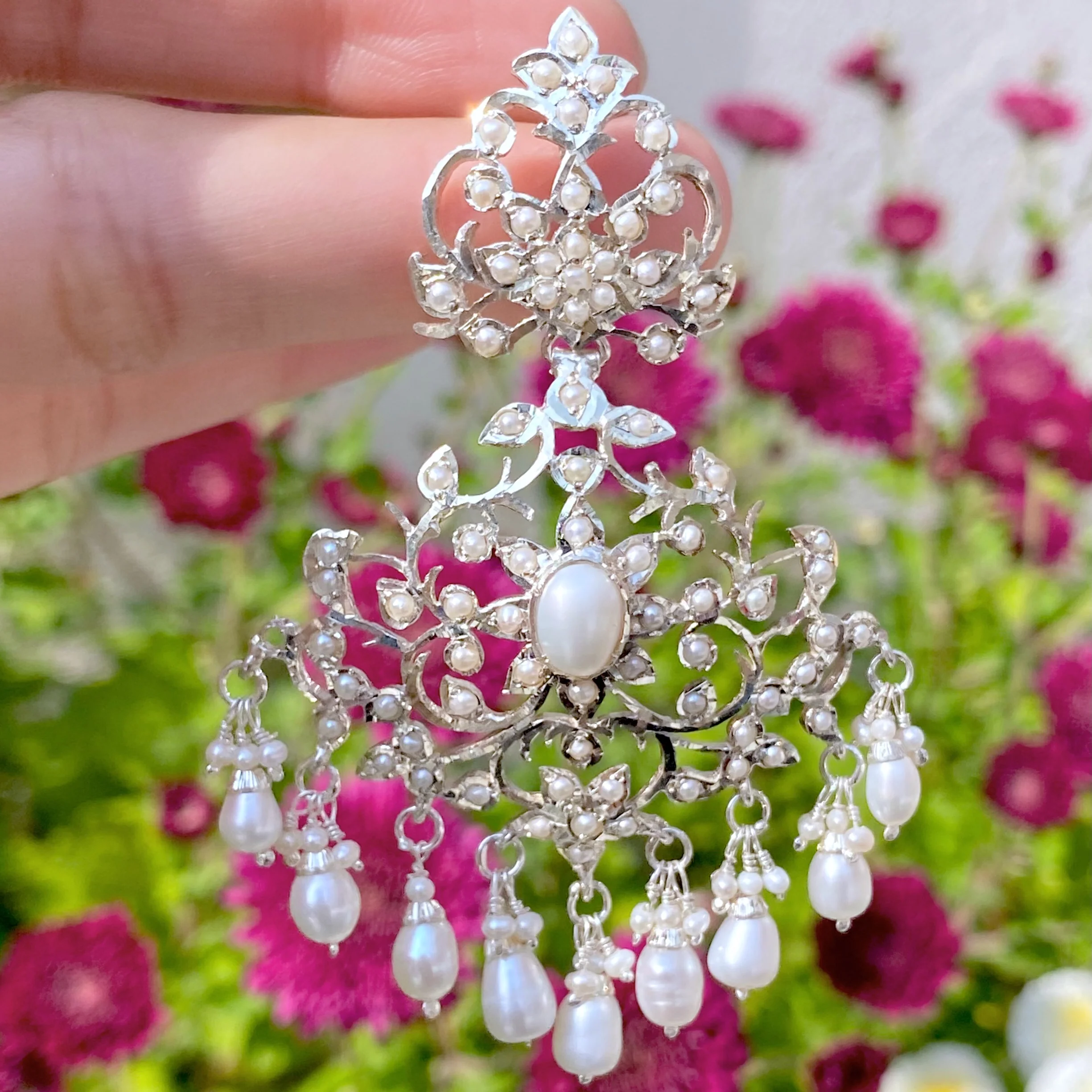 Pure Silver Earrings | Indo-Western Bohemian Design | Pure Freshwater Pearls SER 010 - Image 8