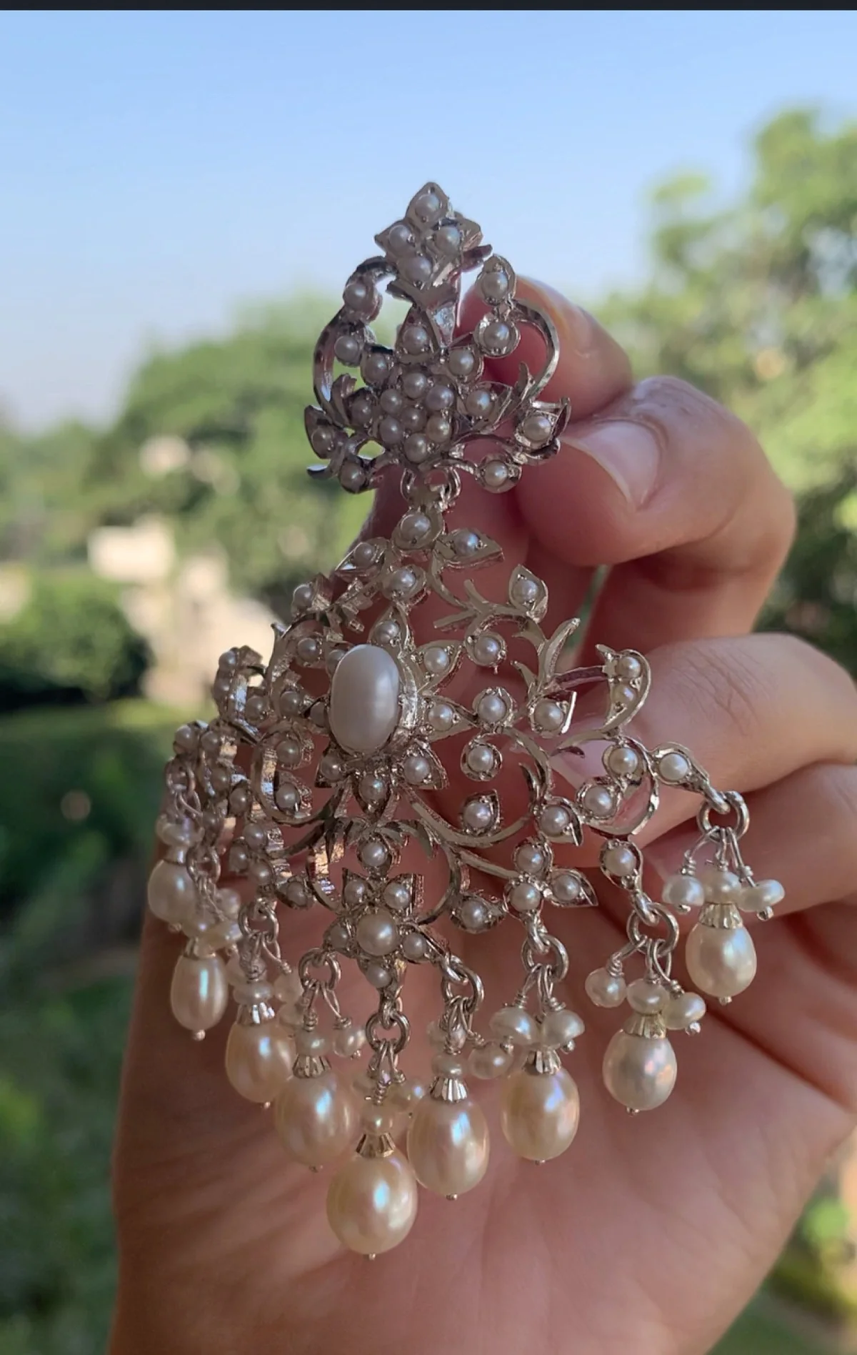 Pure Silver Indian Jewellery online | Pearl Drop Edwardian Earrings SER 165 - Image 6