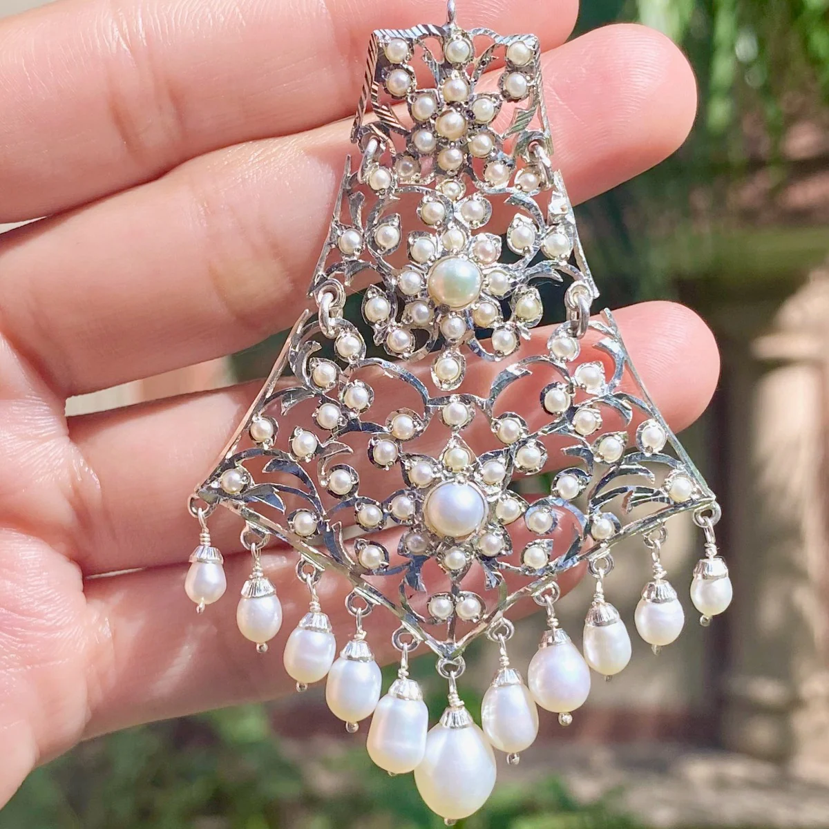 Authentic Silver Earrings with Pearls | Handmade Pearl Earrings SER 001 - Image 3