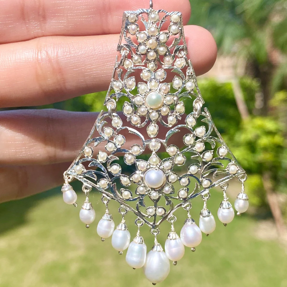 Authentic Silver Earrings with Pearls | Handmade Pearl Earrings SER 001 - Image 4